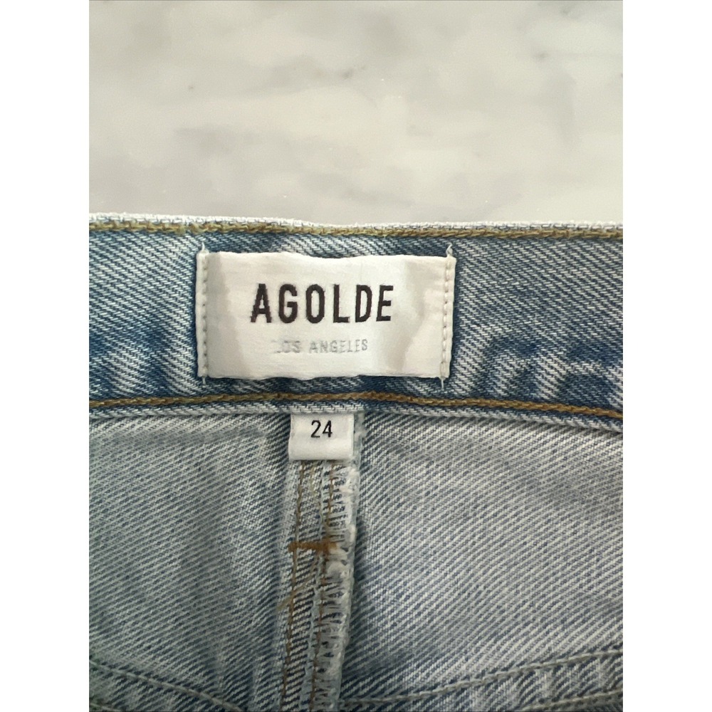 AGOLDE Denim Maxi Skirt Light Wash Raw Hem Back Slit High Rise Size 24 NWOT - Picture 5 of 10